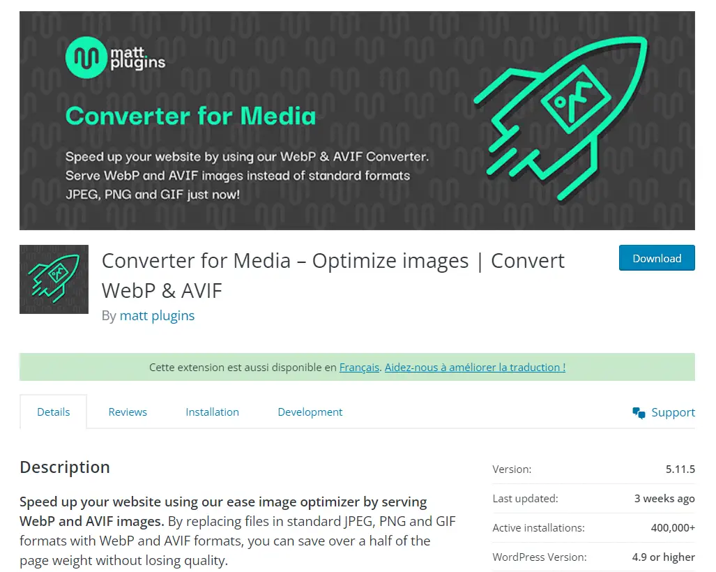 워드프레스 이미지 최적화 WebP 변환 플러그인 Converter for Media