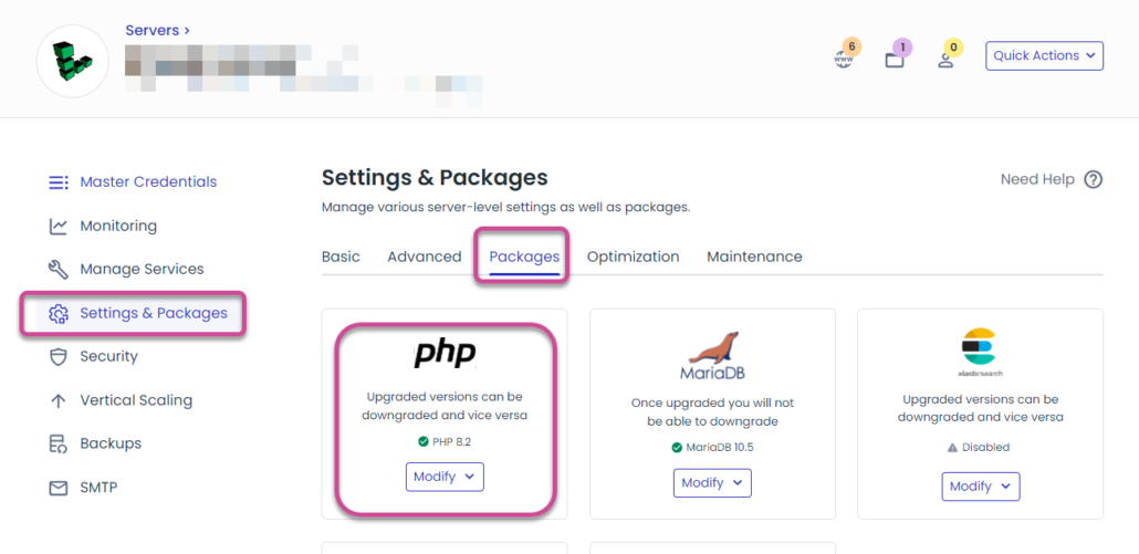 클라우드웨이즈 PHP 버전 변경