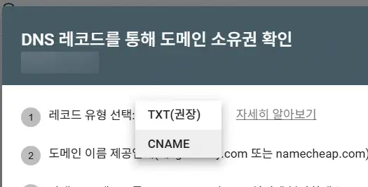 DNS 레코드 유형 선택